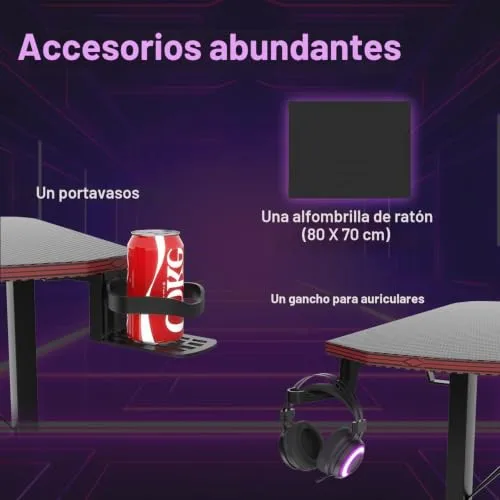 JUMMICO ▫️ Mesa de jogos 180 × 60 cm, secretária de jogos ergonómica em fibra de carbono 5