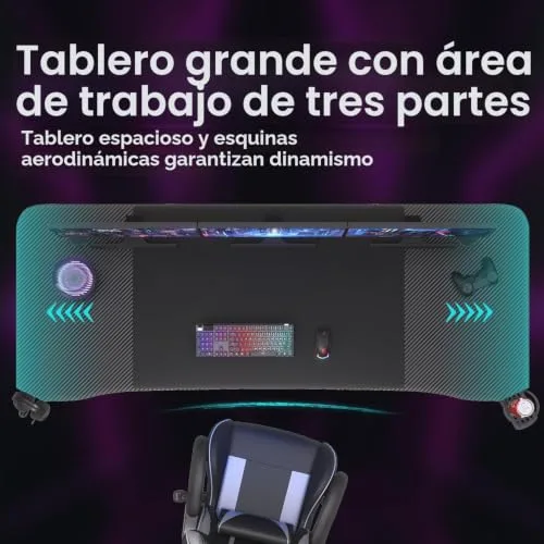 JUMMICO ▫️ Mesa de jogos 180 × 60 cm, secretária de jogos ergonómica em fibra de carbono 6