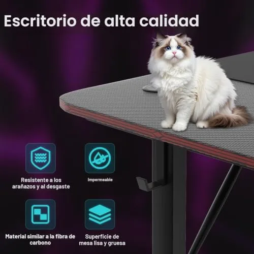 JUMMICO ▫️ Mesa de jogos 180 × 60 cm, secretária de jogos ergonómica em fibra de carbono 7