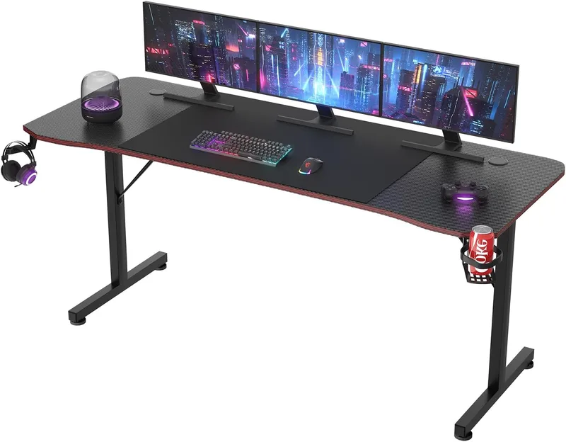 JUMMICO ▫️ Mesa de jogos 180 × 60 cm, secretária de jogos ergonómica em fibra de carbono
