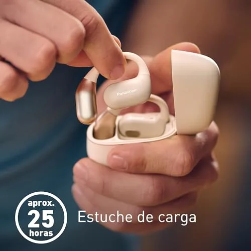 Panasonic ▫️ RB-F10DE-C Auscultadores sem fios de ouvido aberto para desporto, corrida e fitness, com microfone ENC, 25 horas de reprodução, Bluetooth 5.4, IPX4, controlos táteis, bege 2