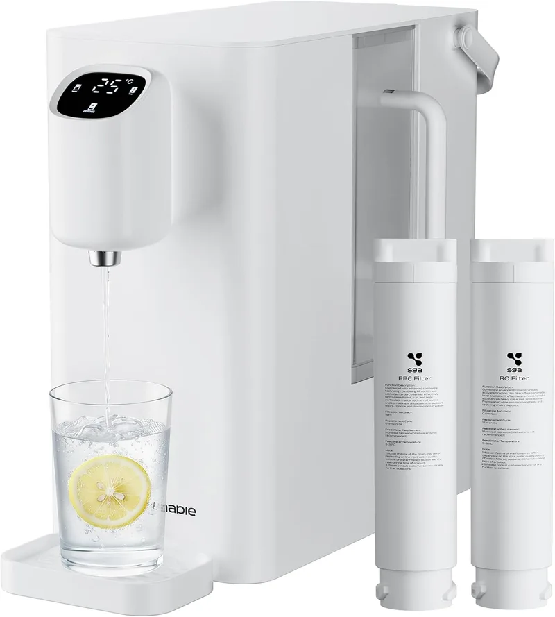 SusGreenable ▫️ Purificador de água de osmose inversa de mesa CIARRA X água quente instantânea 3s, filtro RO de 4 fases, depósito de 2,4L, 5 temperaturas, ecrã TDS, sem instalação, sem instalação