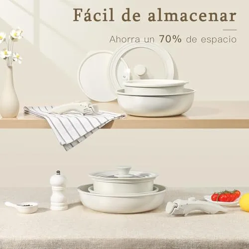 GiPP ▫️ Conjunto de frigideiras e panelas com revestimento cerâmico antiaderente - Conjunto de 15 peças com pegas amovíveis, sem substâncias tóxicas, adequado para placas de indução, forno e máquina de lavar louça 4