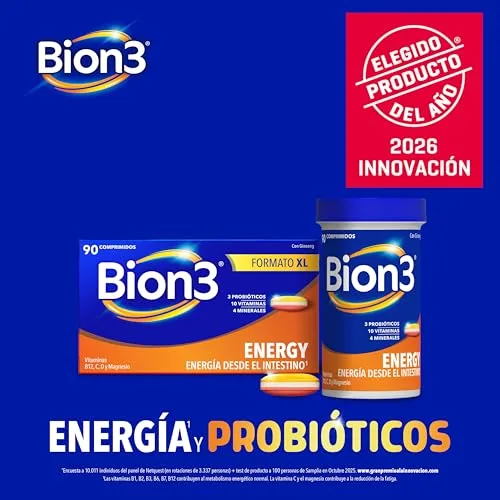 Bion 3 ▫️ Bion3 Energy Comprimidos Multivitamínicos com Probióticos, Suplemento Alimentar para Energia Física e Mental¹ e Redução da Fadiga¹, Magnésio, Vitamina C, D, Complexo B e Ginseng, 90 comprimidos 2