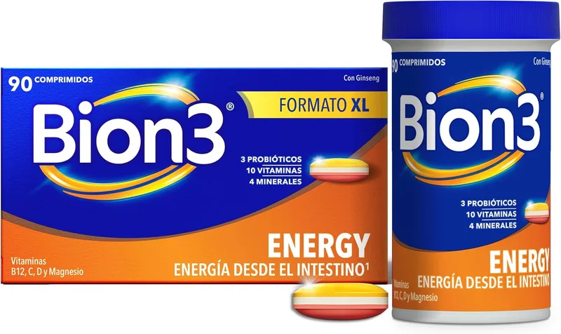 Bion 3 ▫️ Bion3 Energy Comprimidos Multivitamínicos com Probióticos, Suplemento Alimentar para Energia Física e Mental¹ e Redução da Fadiga¹, Magnésio, Vitamina C, D, Complexo B e Ginseng, 90 comprimidos
