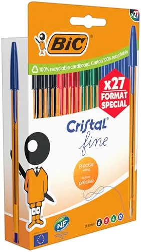 BIC ▫️ Canetas esferográficas Cristal Fine de ponta fina (0,80 mm) - Tintas em cores variadas, caixa de edição especial com 27 unidades 5