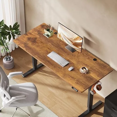DEVAISE ▫️ Secretária Elevável Elétrica, Mesa Regulável Rltura 160 x 70 cm com 3 memórias, Mesa de escritório com painel inteligente para uso doméstico com tampo montado, Carvalho Natural 2