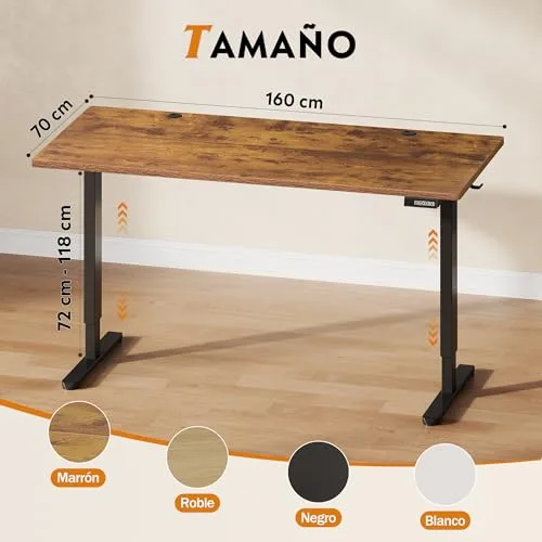 DEVAISE ▫️ Secretária Elevável Elétrica, Mesa Regulável Rltura 160 x 70 cm com 3 memórias, Mesa de escritório com painel inteligente para uso doméstico com tampo montado, Carvalho Natural 3