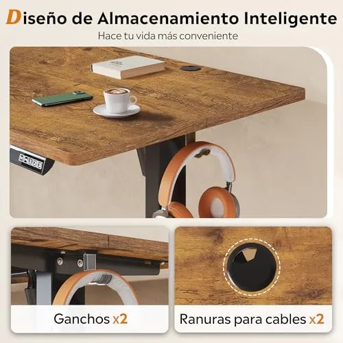 DEVAISE ▫️ Secretária Elevável Elétrica, Mesa Regulável Rltura 160 x 70 cm com 3 memórias, Mesa de escritório com painel inteligente para uso doméstico com tampo montado, Carvalho Natural 4