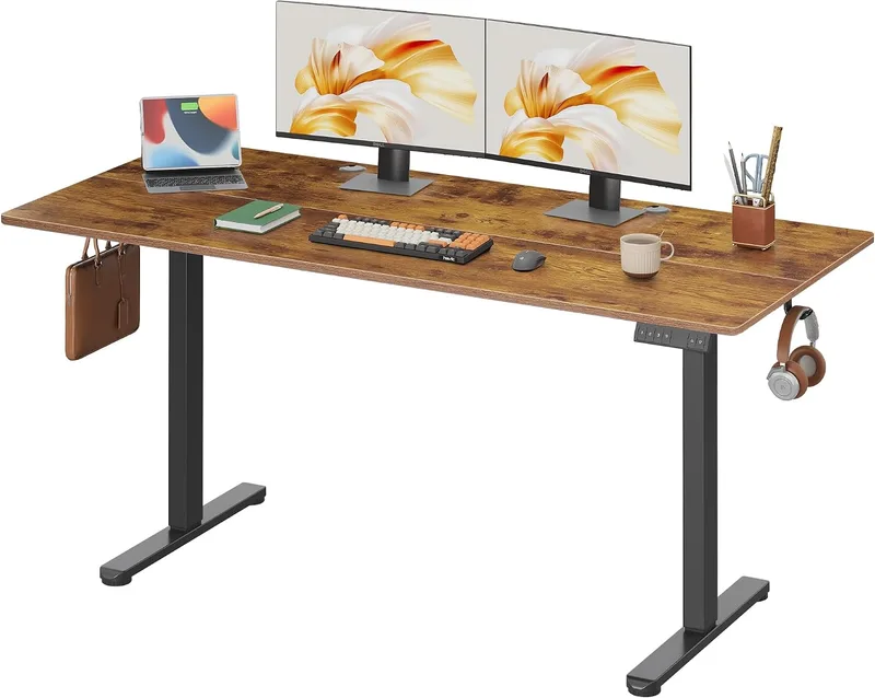 DEVAISE ▫️ Secretária Elevável Elétrica, Mesa Regulável Rltura 160 x 70 cm com 3 memórias, Mesa de escritório com painel inteligente para uso doméstico com tampo montado, Carvalho Natural