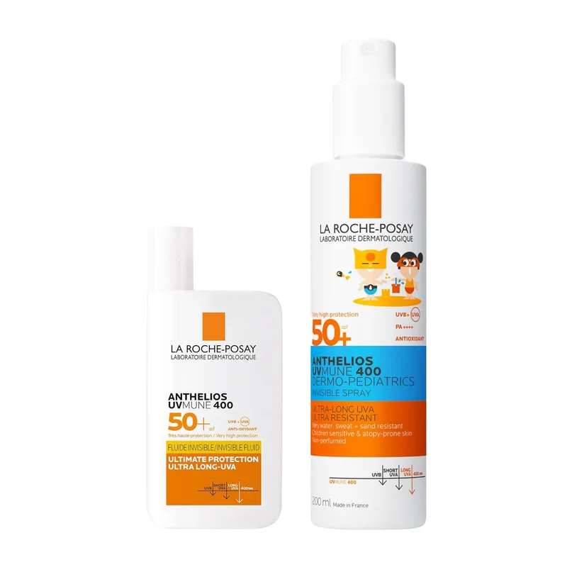La Roche-Posay ▫️ Rotina de Verão para Crianças Protetor Solar com FPS 50 Anthelios Dermo-Pediatria, Adequado para Pele com Tendência Atópica, 200 ml + Protetor Solar Facial FPS 50, Resistente à Água, ao Suor e à Areia, 50 ml