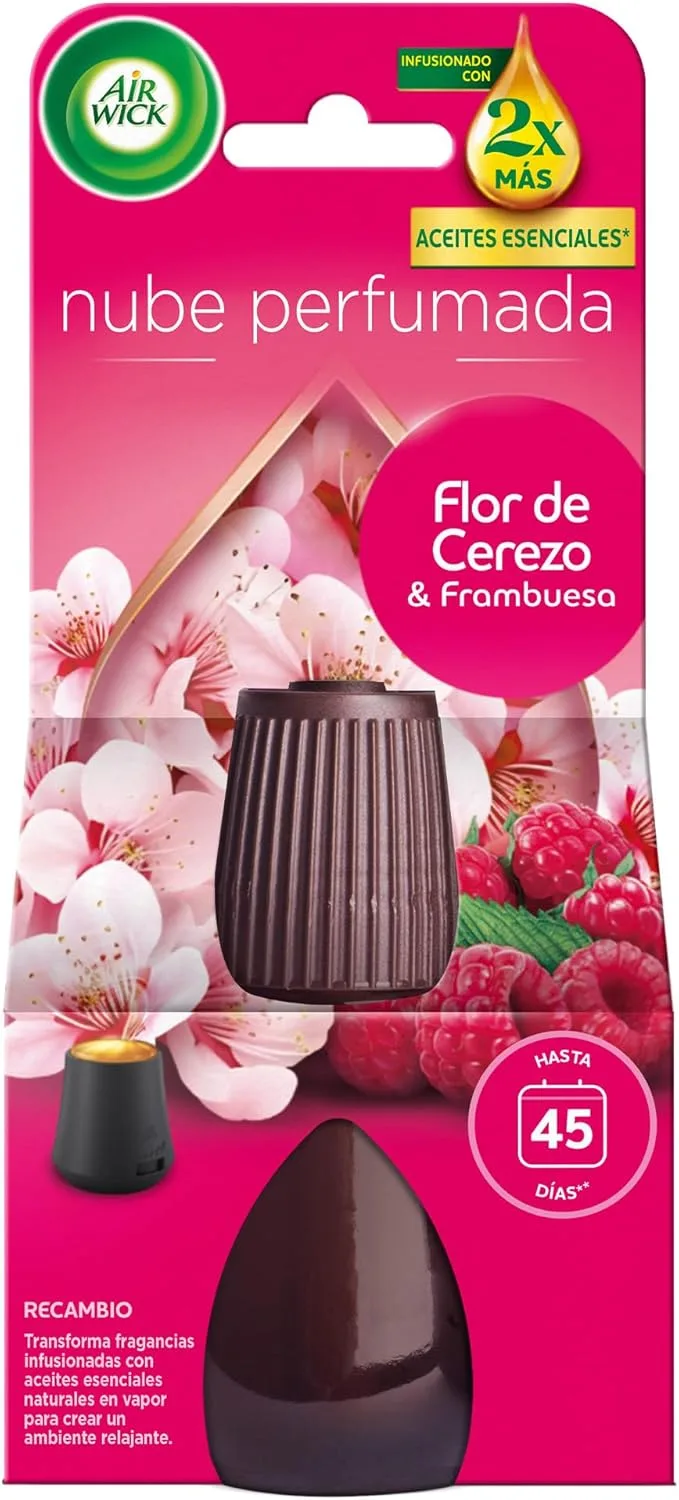 Air Wick ▫️ Recarga de difusor de óleo essencial Essential Mist, Cherry Blossom e Raspberry perfumada com 2 vezes mais óleos essenciais.