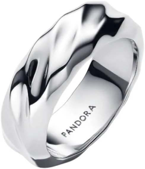 PANDORA ▫️ Anel de banda larga para mulher, ondulado, prateado 193886C00