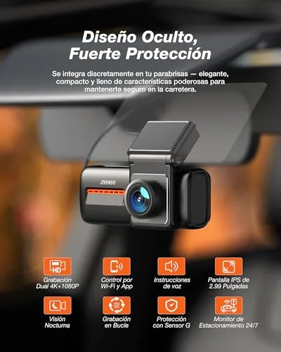 iZEEKER ▫️ 4K Dashcam Frontal e Traseira, Dashcam para carro com Wi-Fi 6 e cartão de 32 GB, Câmara de carro 4K+1080P, Ecrã de 2,99", Aplicação, Visão noturna, Sensor G, Gravação em loop, Monitor de Estacionamento 24 horas 2