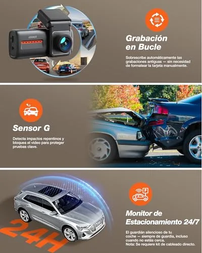 iZEEKER ▫️ 4K Dashcam Frontal e Traseira, Dashcam para carro com Wi-Fi 6 e cartão de 32 GB, Câmara de carro 4K+1080P, Ecrã de 2,99", Aplicação, Visão noturna, Sensor G, Gravação em loop, Monitor de Estacionamento 24 horas 6