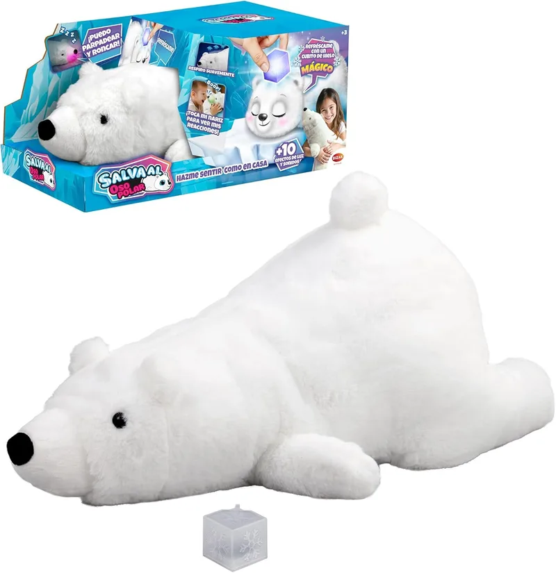 Bizak ▫️ Salva o Urso Polar, Mascote interativa de peluche, cujo nariz muda de cor; salva-o com o cubo de gelo, a partir dos 3 anos, (62008636)