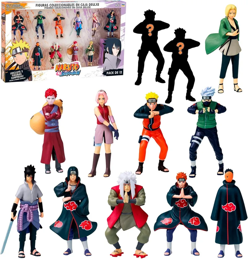 Bizak ▫️ Naruto - Conjunto de 12 figuras em caixa de luxo, 7 cm, inclui 2 figuras ocultas de edição especial, +6 anos, (64111280-1)
