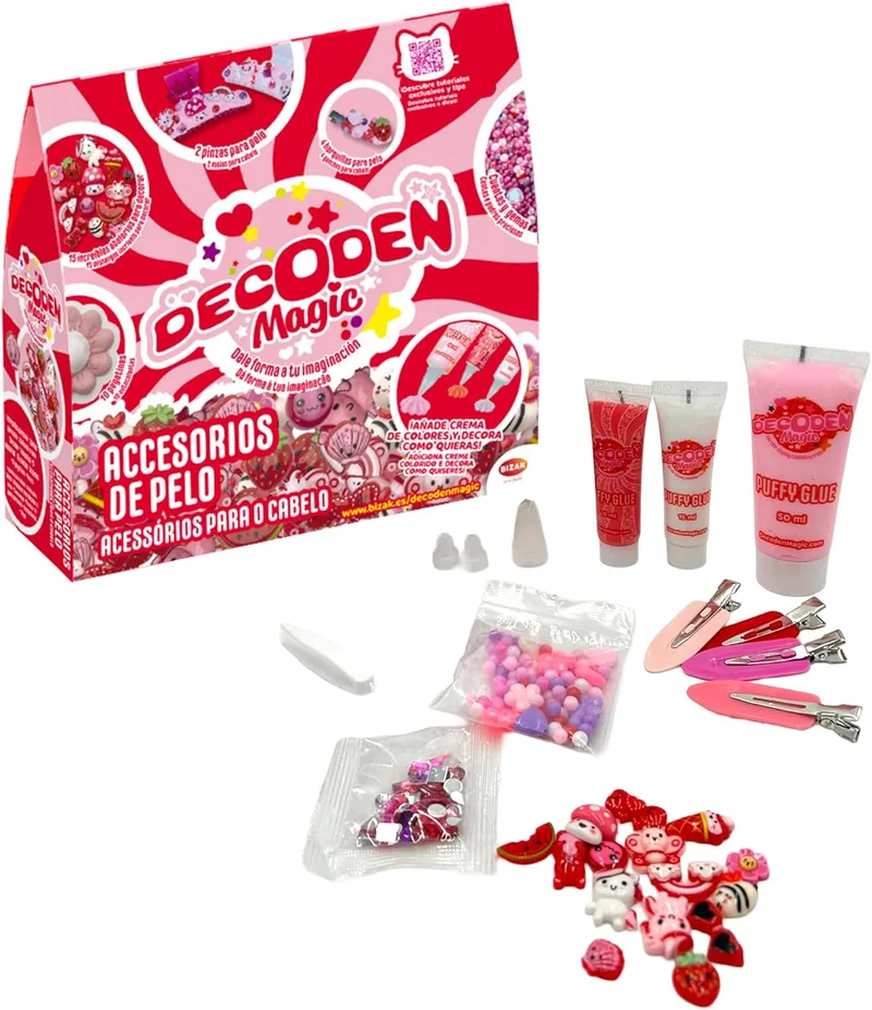 Bizak ▫️ Decoden Magic Classic - Conjunto de enfeites para o cabelo em vermelho, creme de chantilly falso, creme de manteiga para decorar, enfeites, contas e acessórios para o cabelo, +4 anos, (64484130-2)