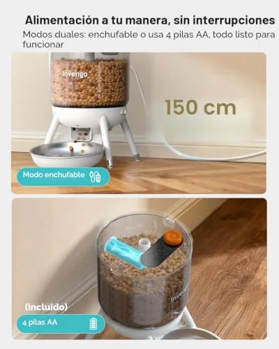 Invengo ▫️ Comedouro Automático para Gatos com Dispensador de Comida Programável, Alimentação com um Toque, Dupla Fonte de Alimentação – Adequado para Gatos e Cães de Pequeno Porte 3