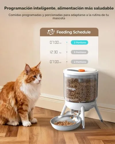 Invengo ▫️ Comedouro Automático para Gatos com Dispensador de Comida Programável, Alimentação com um Toque, Dupla Fonte de Alimentação – Adequado para Gatos e Cães de Pequeno Porte 5