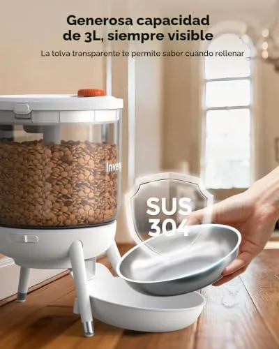 Invengo ▫️ Comedouro Automático para Gatos com Dispensador de Comida Programável, Alimentação com um Toque, Dupla Fonte de Alimentação – Adequado para Gatos e Cães de Pequeno Porte 6