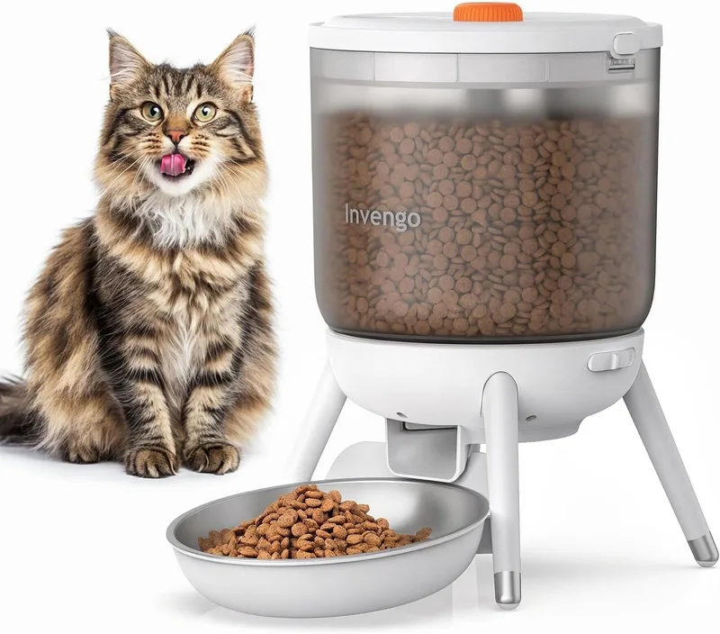 Invengo ▫️ Comedouro Automático para Gatos com Dispensador de Comida Programável, Alimentação com um Toque, Dupla Fonte de Alimentação – Adequado para Gatos e Cães de Pequeno Porte