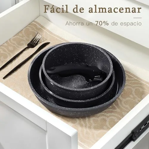 GiPP ▫️ Conjunto de panelas e frigideiras de 15 peças, frigideiras de alumínio para indução, inclui frigideiras de 24 cm e 30 cm, panelas de 3 L e 4 L, wok de 28 cm, tampa, pega removível e outros acessórios 4