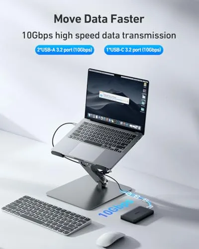 BENFEI ▫️ Suporte para portátil com docking station USB-C 7 em 1, HDMI 4K a 60 Hz, ranhura para cartões SD e Micro SD, carregamento rápido de 100 W, 10 Gbps com 1 porta USB-C 3.2 e 2 portas USB-A 3.2. Compatível com MacBook Pro/Air, iPad Pro e XPS 3
