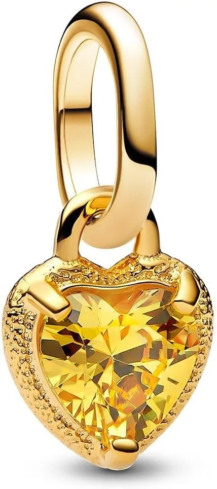 PANDORA ▫️ ME Mini Charm em forma de coração, pendente em prata de lei banhado a ouro de 14 quilates com zircônia cúbica, compatível com as coleções ME e Moments, pendente 763862C01, 2,9 x 8,6 x 6,6 mm, prata de lei, zircônia cúbica