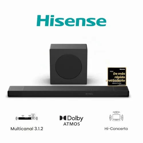 Hisense ▫️ AX3120Q - Barra de som 3.1.2, 440 W, modo de equalização com IA, subwoofer sem fios de 6,5", Dolby Atmos, DTS:X, Hi-Concerto, EzPlay 3.0 2