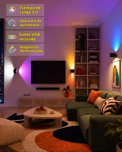 LuminexDesigns ▫️ Conjunto de 2 Candeeiros de Parede LED RGB Recarregáveis AURI WL01 2