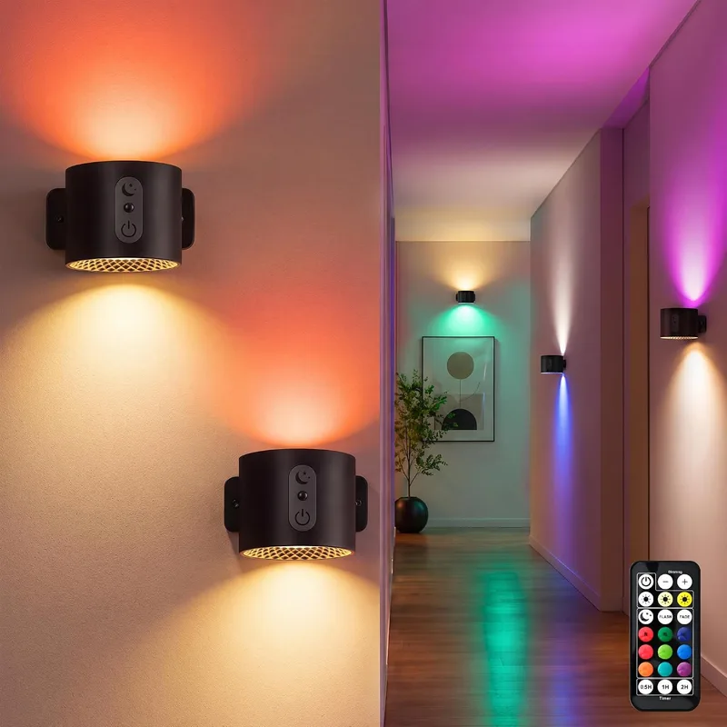 LuminexDesigns ▫️ Conjunto de 2 Candeeiros de Parede LED RGB Recarregáveis AURI WL01