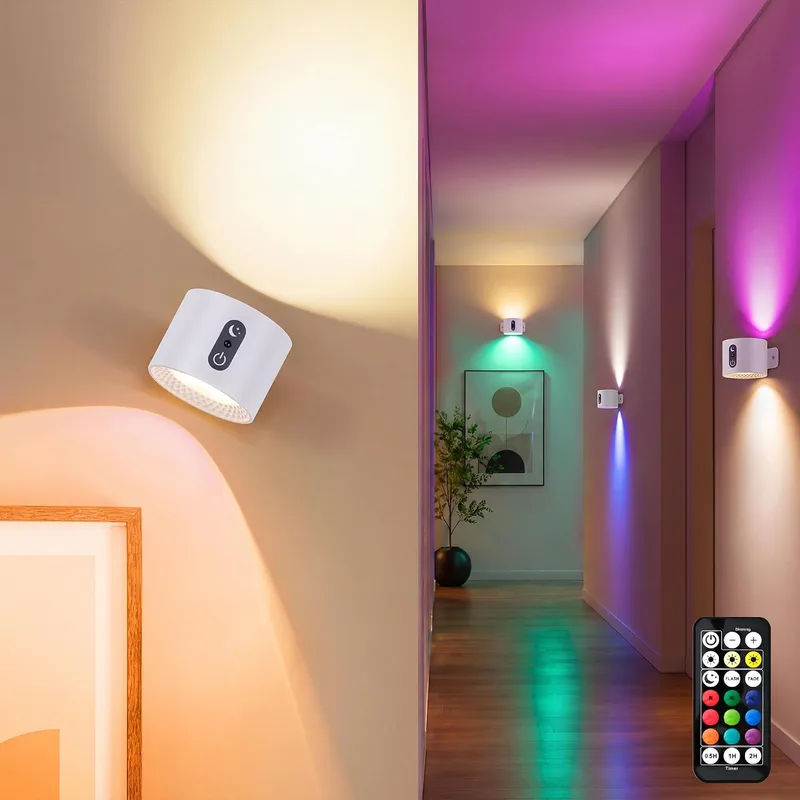 LuminexDesigns ▫️ Candeeiros de parede LED RGB recarregáveis com comando à distância