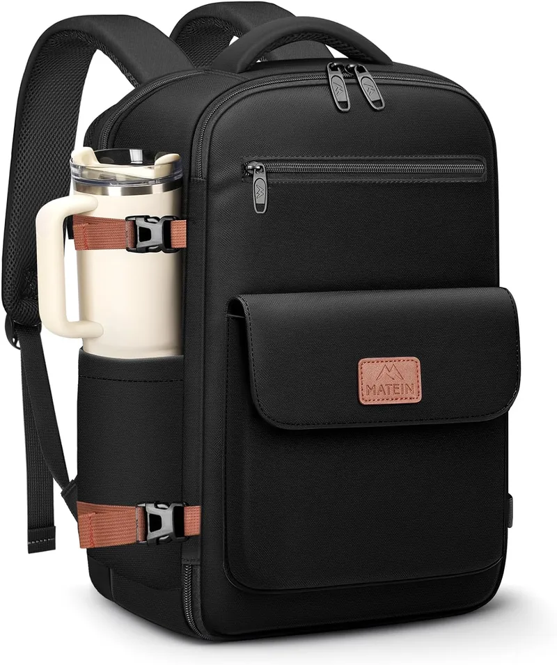MATEIN ▫️ Mochila de viagem 40x30x20 para a Ryanair, Mochila de viagem para a cabine do avião | Mochila 40x30x20 com bolsa impermeável, Mochila de viagem de 24 L para portátil de 15,6", Mochila de viagem para o dia-a-dia, Preta