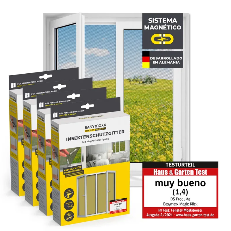 EASYmaxx ▫️ Tela contra insectos para janelas com Magic Click | Cortada individualmente à medida para todas as janelas até 150x180 cm | Instalação fácil com 12 ímanes - sem furar ou aparafusar 4 peças