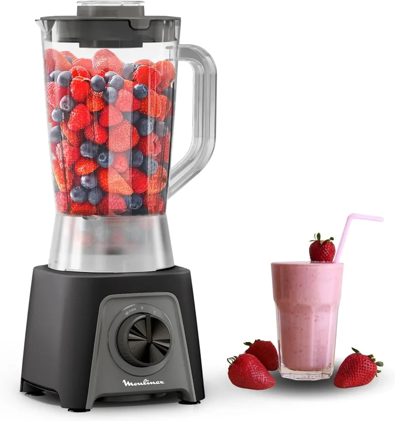 Moulinex ▫️ Blendeo+, triturador de jarro de 450 Watt, jarro de 1,5 L, 2 velocidades + função Pulse, triturador de gelo, lâminas amovíveis e resistentes, cinzento, LM2C08F0