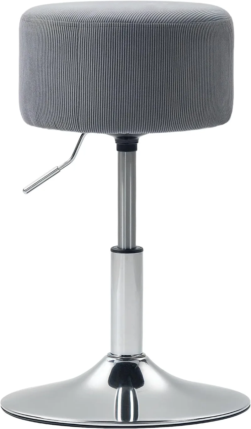 HOMCOM ▫️ Banco de Bar Giratório a 360°, Altura Regulável de 52 a 66 cm, Cinzento | Banco Giratório, Cadeira Alta, Estofado em Veludo, para Cozinha, Sala de Jantar, Toucador e Balcão