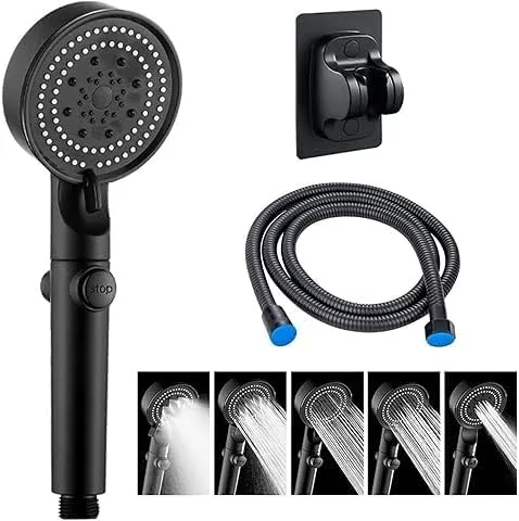 Genérico ▫️ Cabeça de chuveiro 6 modos | Cabeça de chuveiro de alta pressão com mangueira de 1,5 M | Banheira de duche, cabeça de chuveiro | Pega de chuveiro | Cabeça de chuveiro com suporte adesivo.