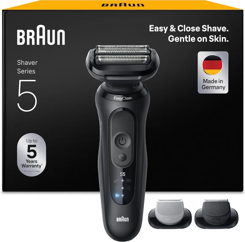 Braun ▫️ Series 5 Máquina de Barbear Elétrica para Homem, 52-N1650SI, Preto | Máquina de Barbear à Prova de Água, Recarregável, 50 Min de Utilização, Cabeça de Corte para o Corpo