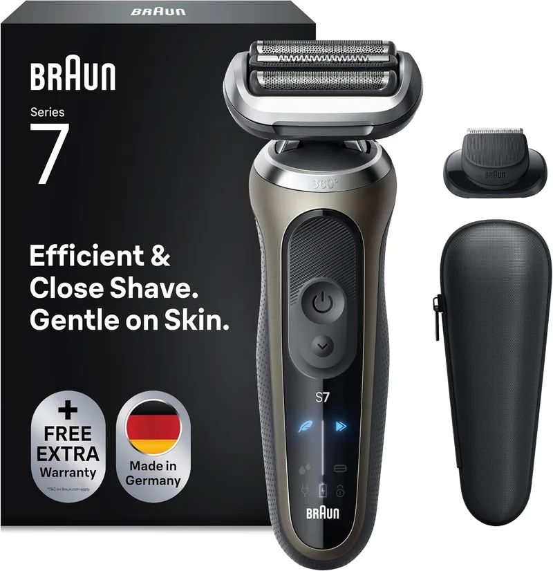 Braun ▫️ Series 7 - Máquina de barbear elétrica para homem (60 minutos de autonomia, resistente à água), cor dourada