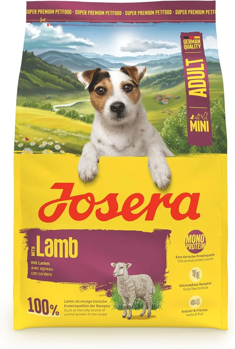 Josera ▫️ Mini Adult Cordeiro (1 x 3 kg) | Ração seca de primeira qualidade para cães adultos de raças pequenas | com batata-doce, ervas e frutas | Croquetas pequenas | Muito digestível | sem cereais