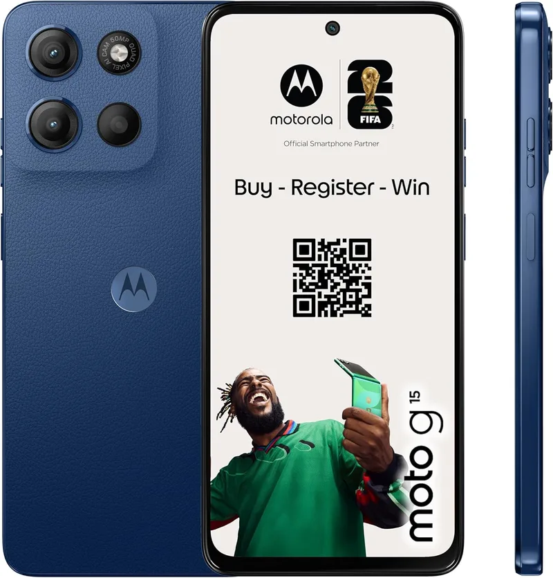 Motorola ▫️ Moto g15 24GB (8G+16GB RAM Boost)/256GB Azul, Reino Unido, ecrã FHD+ de 6,72'', sistema de câmara de 50 MP e lente ultra grande angular, bateria de 5200 mAh, carregamento TurboPower, Soft Luxe