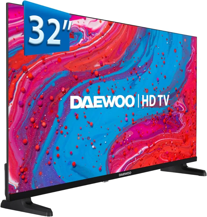 Daewoo ▫️ TV 32DM85HV Smart TV 32 polegadas HD (HDR10, 1366x768, sem moldura, Dolby Audio) Gama 2025