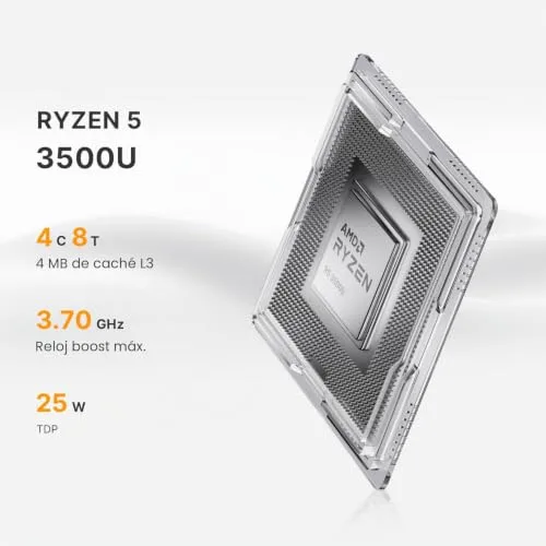 origimagic ▫️ C4 Air Mini PC para jogos leves com Ryzen 5 3500U (superior ao N150, até 3,7 GHz), 8 GB DDR4/256 GB SSD, mini-computador com suporte para três ecrãs/pré-instalado com Windows 11 Pro/Wi-Fi 5/Bluetooth 5.0/Ethernet dupla, PC para escritório/jogos/uso doméstico 5