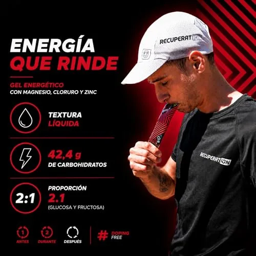 RECUPERAT-ION ▫️ EMBALAGEM DE 6 Géis Energéticos com Magnésio + Glicose + Eletrólitos e Zinco para Desportistas de Ciclismo, Corrida e Cãibras Musculares - Sabor a Frutos Vermelhos, Sem Glúten - Saqueta Adequada para Veganos | RECUPERAÇÃO 4
