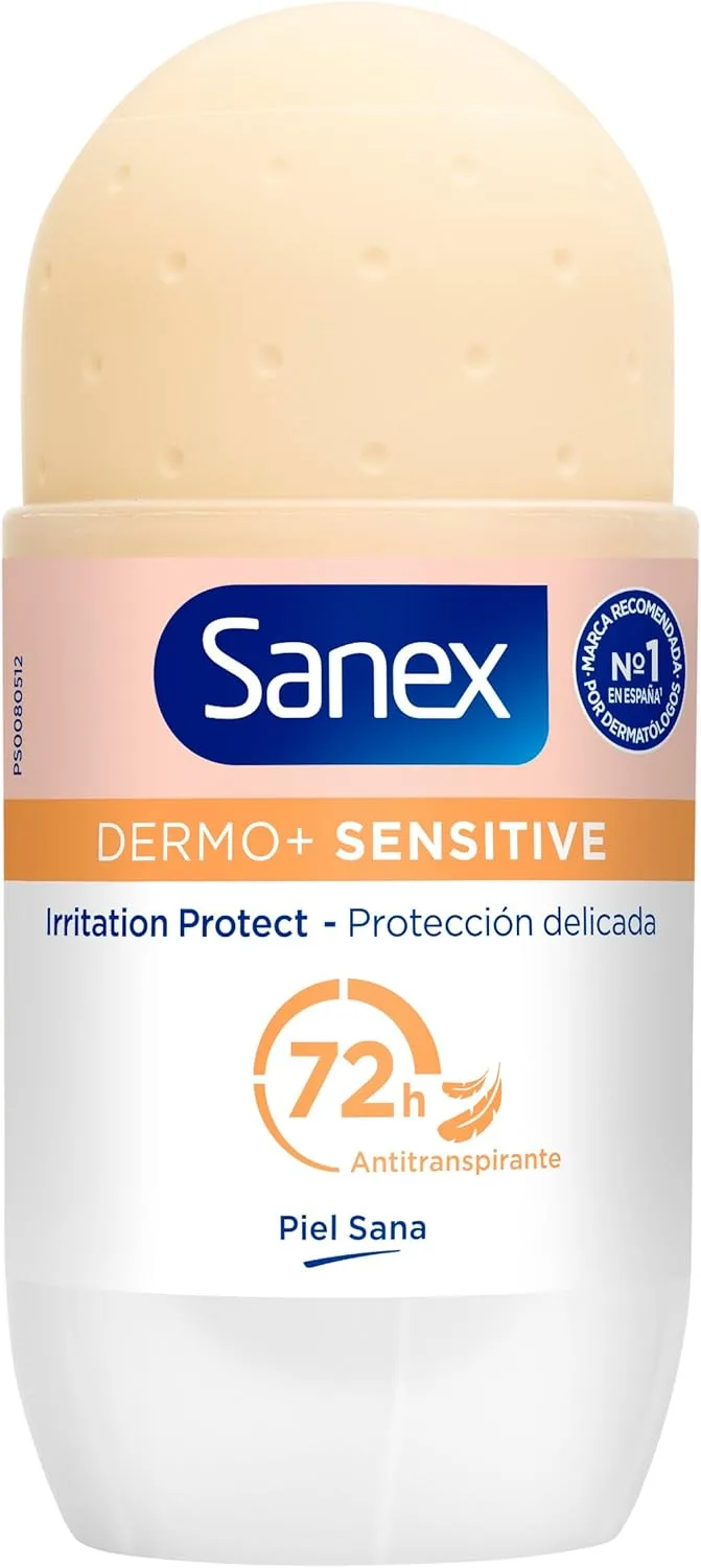 Sanex ▫️ Dermo+ Sensitive Desodorizante Antitranspirante Roll-On 72 Horas 50 ml – proteção eficaz contra o suor e o mau cheiro – testado dermatologicamente – contém 0% de álcool* – suave para a pele sensível