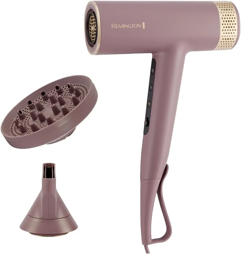 Remington ▫️ Secador AIRvive (motor digital sem escovas, iónico, silencioso, 240 km/h) com difusor e concentrador (tecnologia Ionic Air anti-frizz, 12 combinações de temperatura e velocidade) EC8930