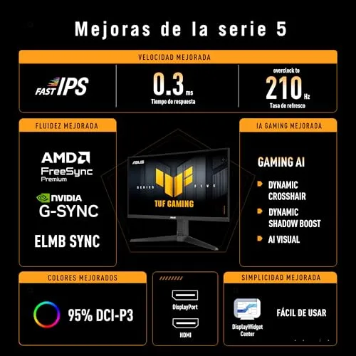 ASUS ▫️ TUF Gaming VG27AQL5A - Monitor Fast IPS QHD de 27" a 210 Hz 3