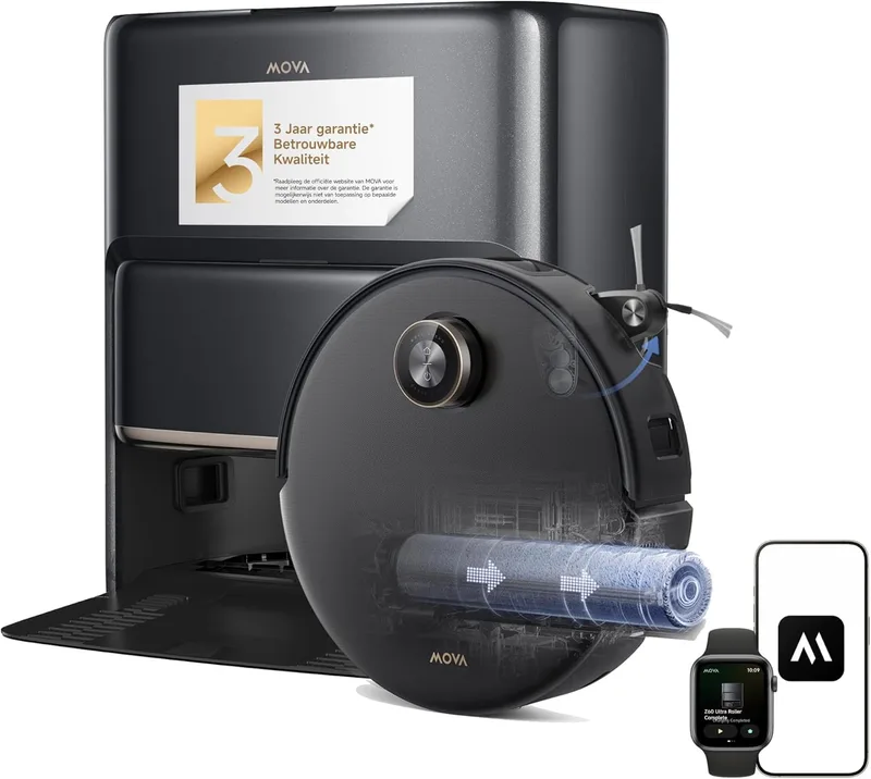 Mova ▫️ Robô aspirador Z60 Ultra Roller Complete com esfregona, 28 000 Pa, elevação do chassis e capacidade de ultrapassar obstáculos de 8 cm, navegação DToF retrátil + laser duplo + IA RGB, autolimpeza, esfregona extensível