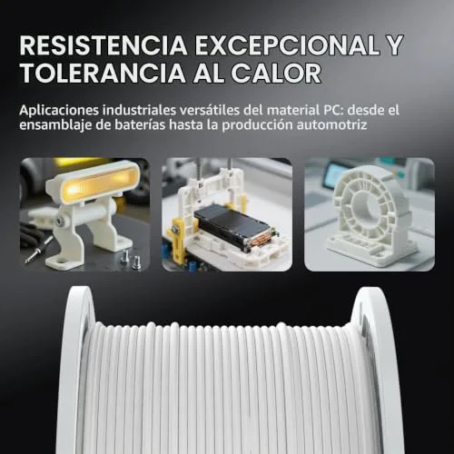SUNLU ▫️ PC Filamento 1 kg, filamento de policarbonato de 1,75 mm para impressora 3D, bobina reutilizável para altas temperaturas, resistente ao impacto e robusta, branco natural 6